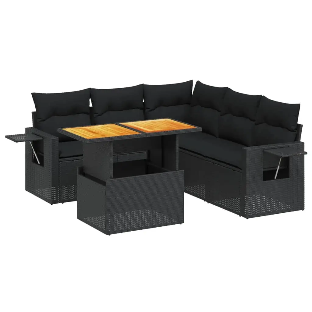 6 Piece Garden Sofa Set with Cushions Black Poly Rattan 3271748 - Furniture