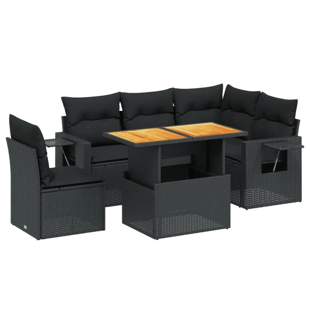 6 Piece Garden Sofa Set with Cushions Black Poly Rattan 3271755 - Furniture