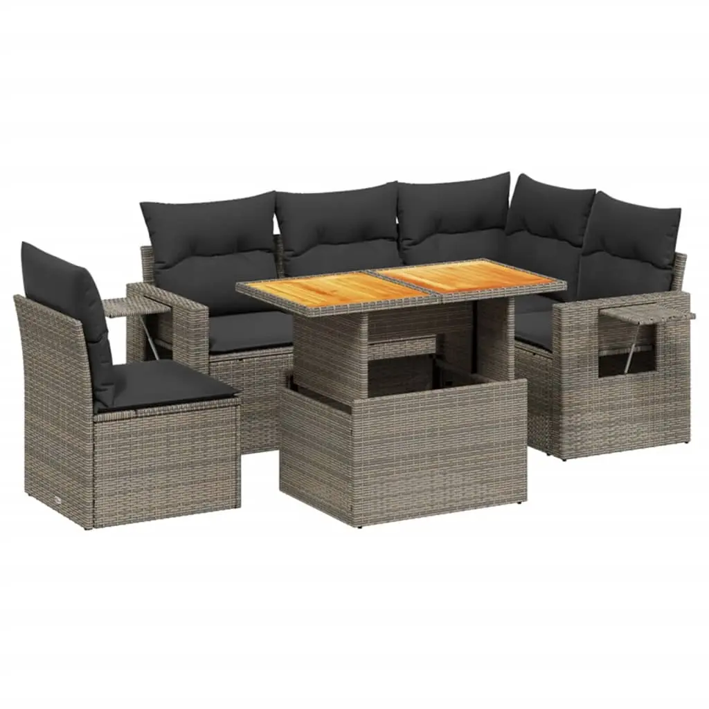 6 Piece Garden Sofa Set with Cushions Grey Poly Rattan 3271760 - Furniture