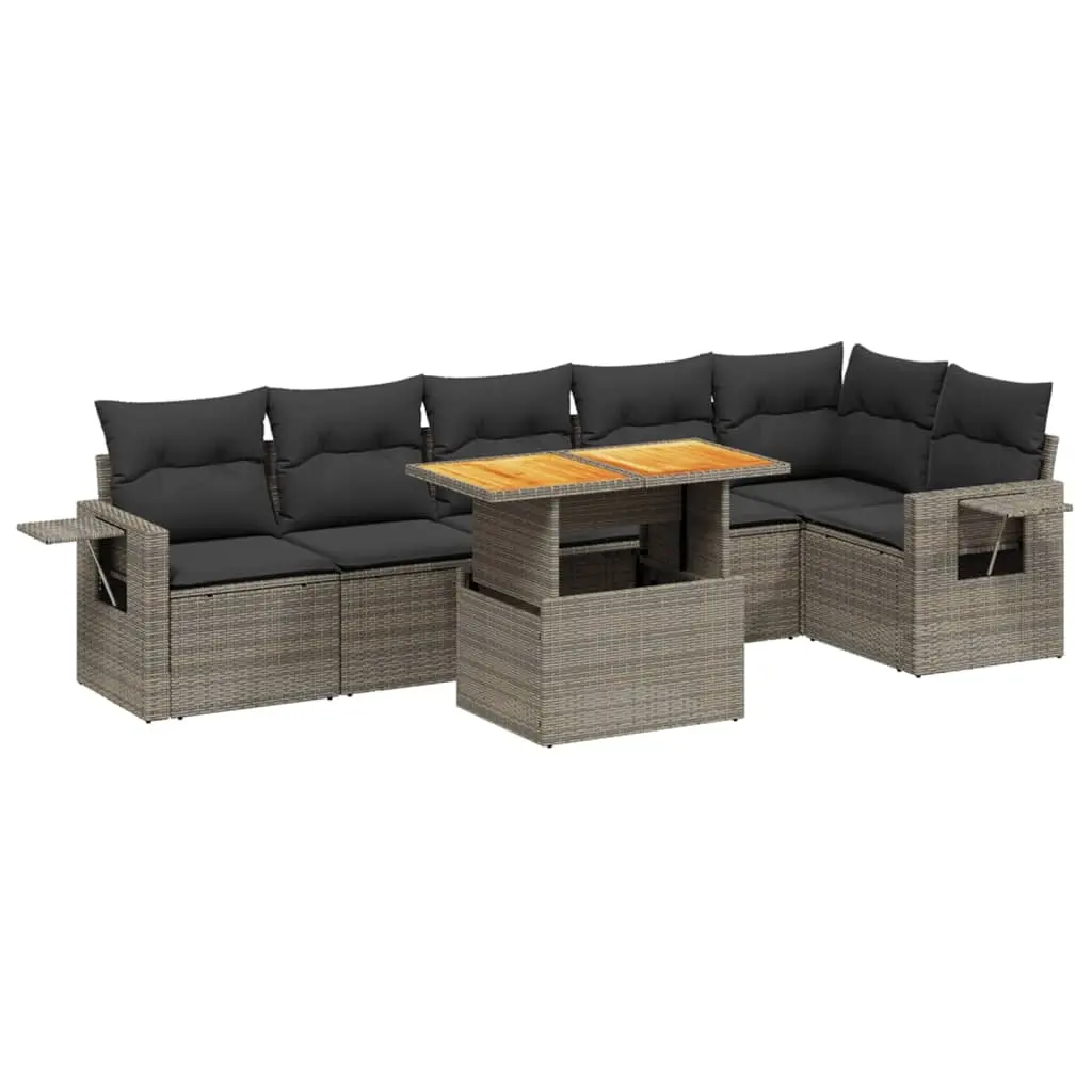 7 Piece Garden Sofa Set with Cushions Grey Poly Rattan 3271767 - Furniture