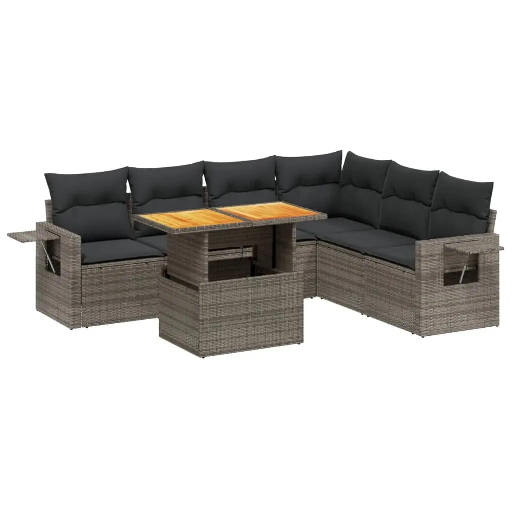 7 Piece Garden Sofa Set with Cushions Grey Poly Rattan 3271774 - Furniture