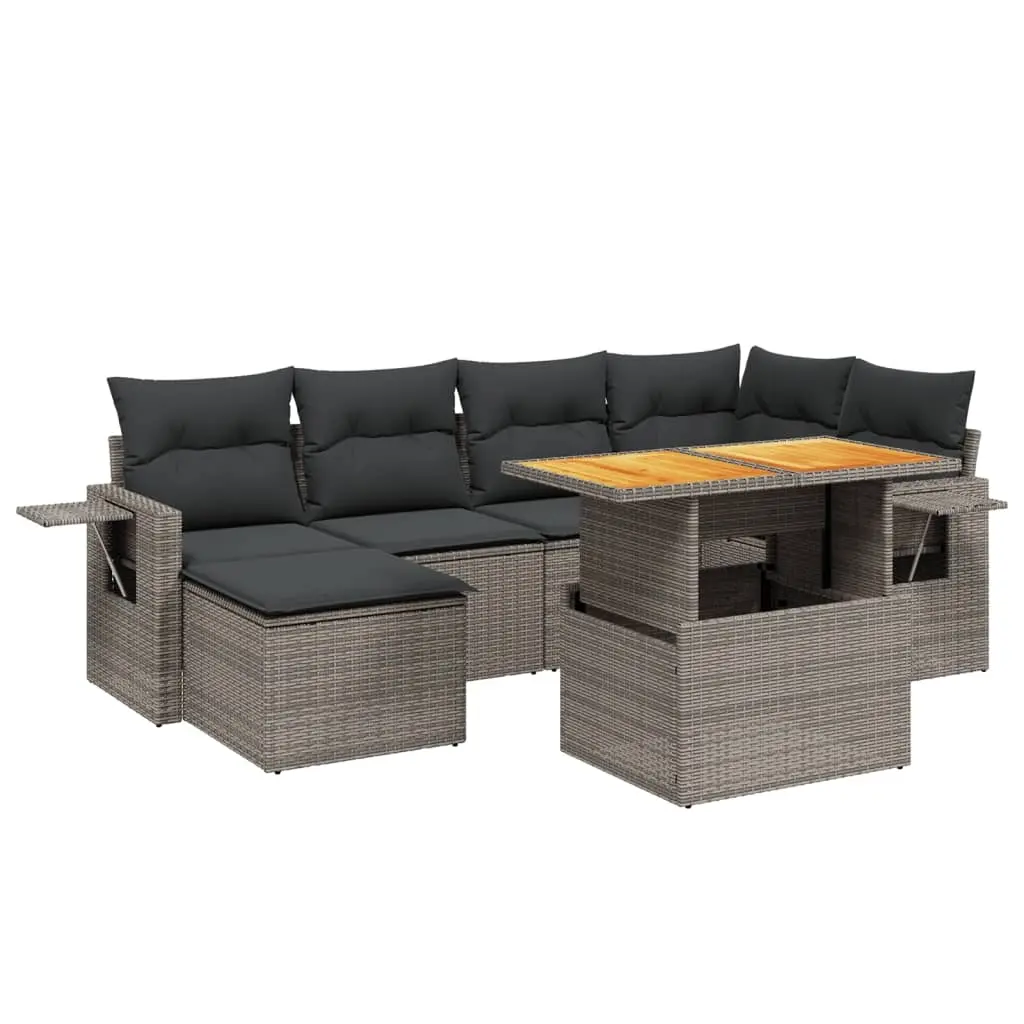 7 Piece Garden Sofa Set with Cushions Grey Poly Rattan 3271858 - Furniture