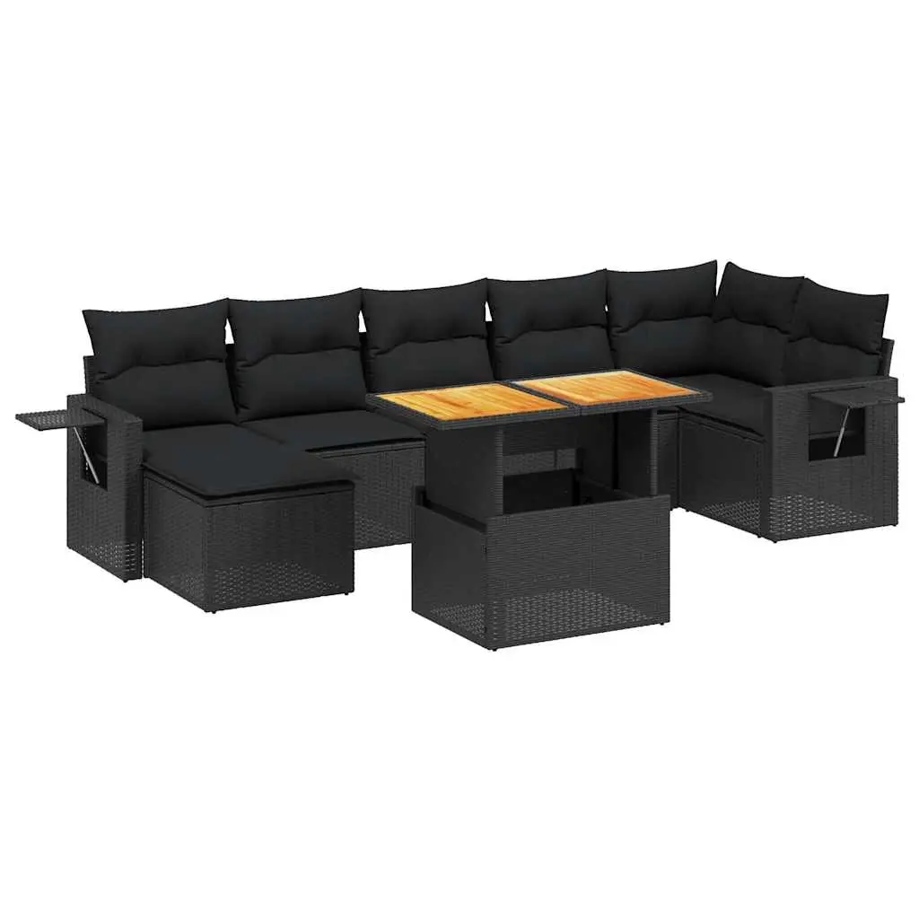 8 Piece Garden Sofa Set with Cushions Black Poly Rattan 3271860 - Furniture