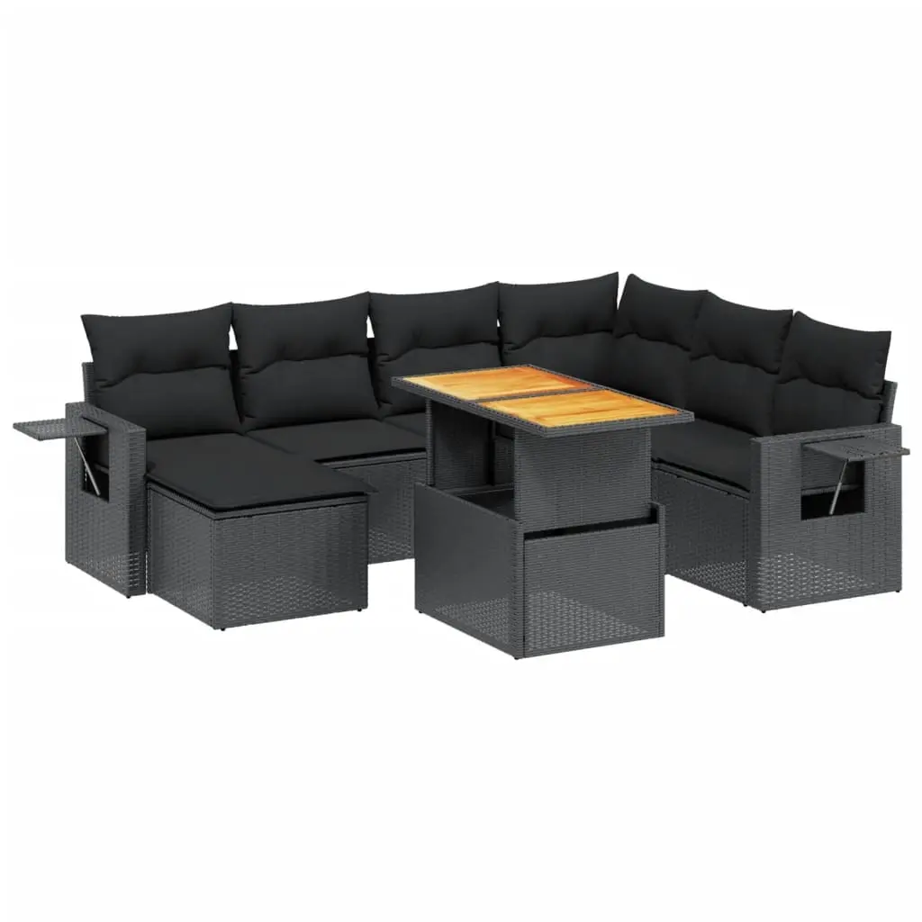 8 Piece Garden Sofa Set with Cushions Black Poly Rattan 3271867 - Furniture