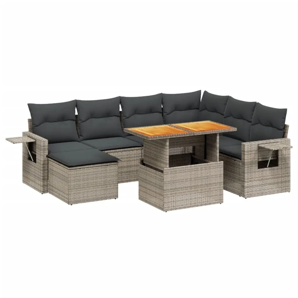 8 Piece Garden Sofa Set with Cushions Grey Poly Rattan 3271872 - Furniture
