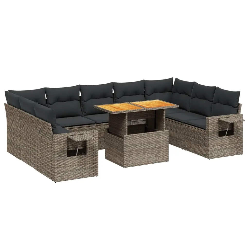 10 Piece Garden Sofa Set with Cushions Grey Poly Rattan 3271900 - Furniture