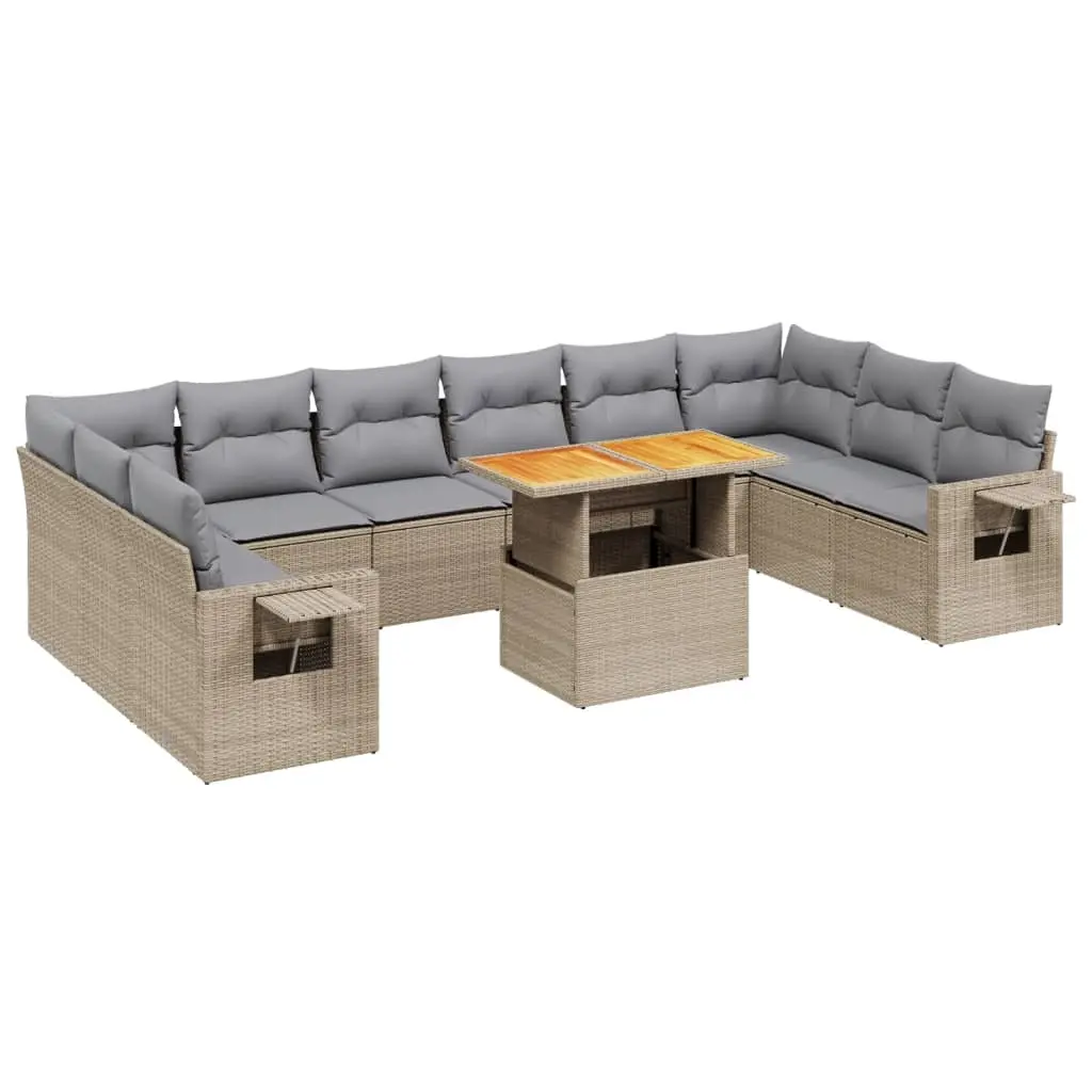 11 Piece Garden Sofa Set with Cushions Beige Poly Rattan 3271927 - Furniture