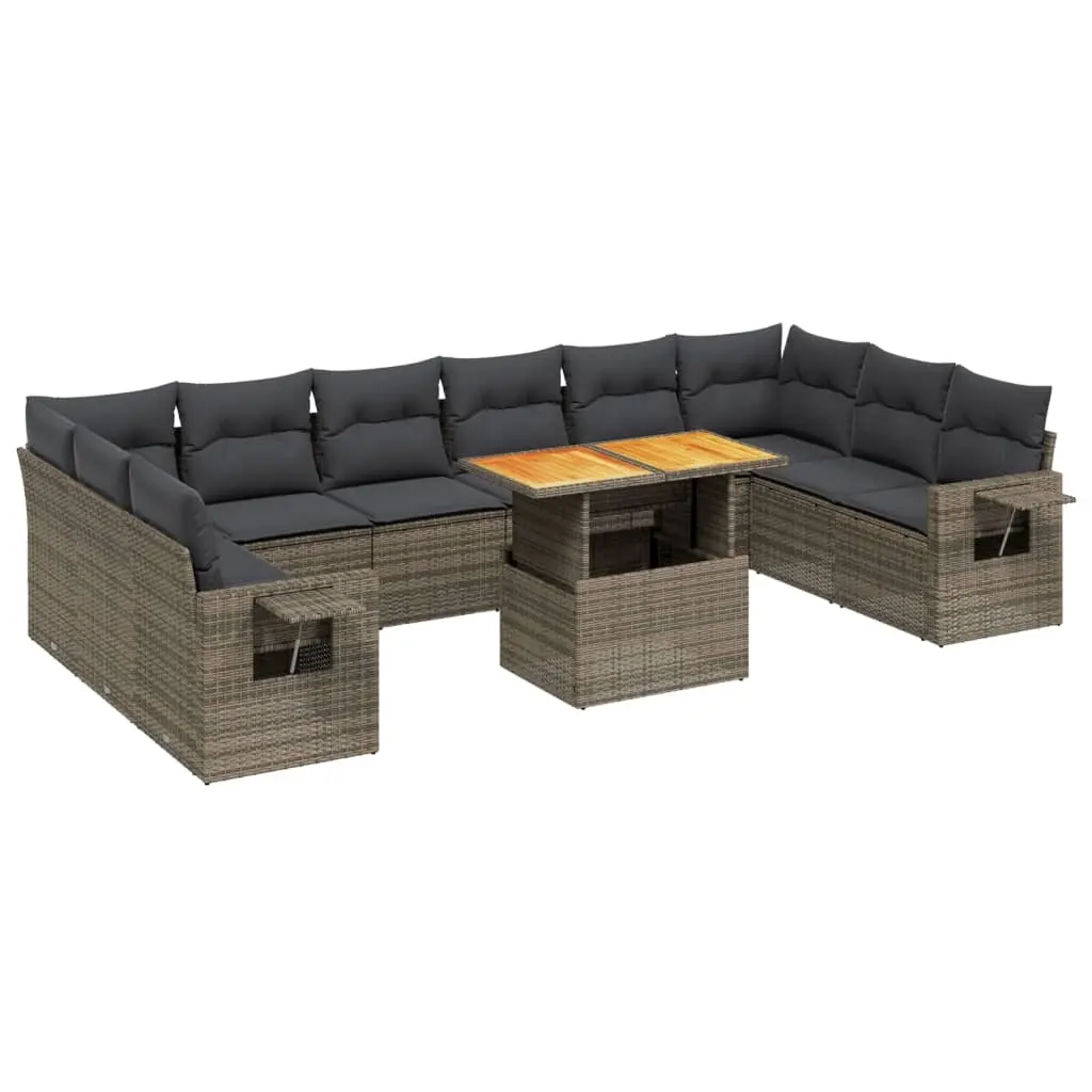 11 Piece Garden Sofa Set with Cushions Grey Poly Rattan 3271928 - Furniture