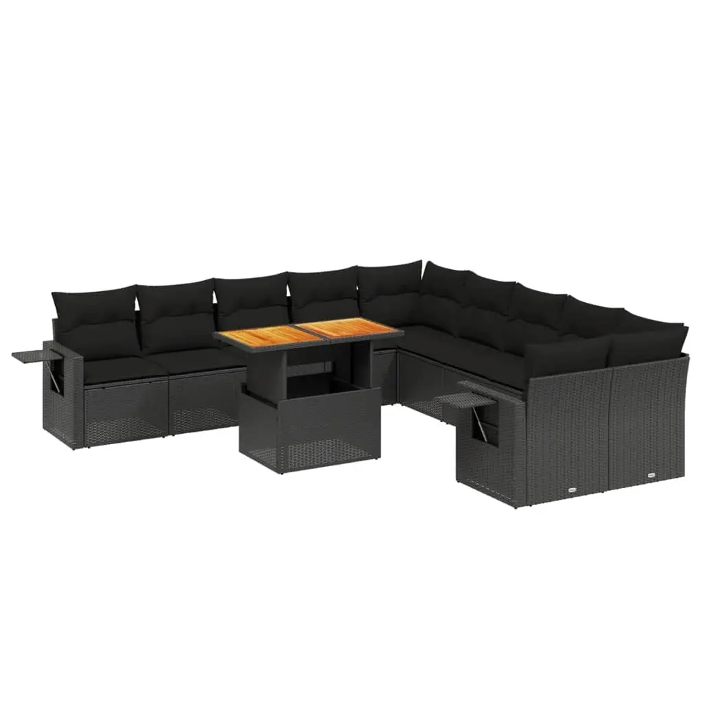 11 Piece Garden Sofa Set with Cushions Black Poly Rattan 3271944 - Furniture