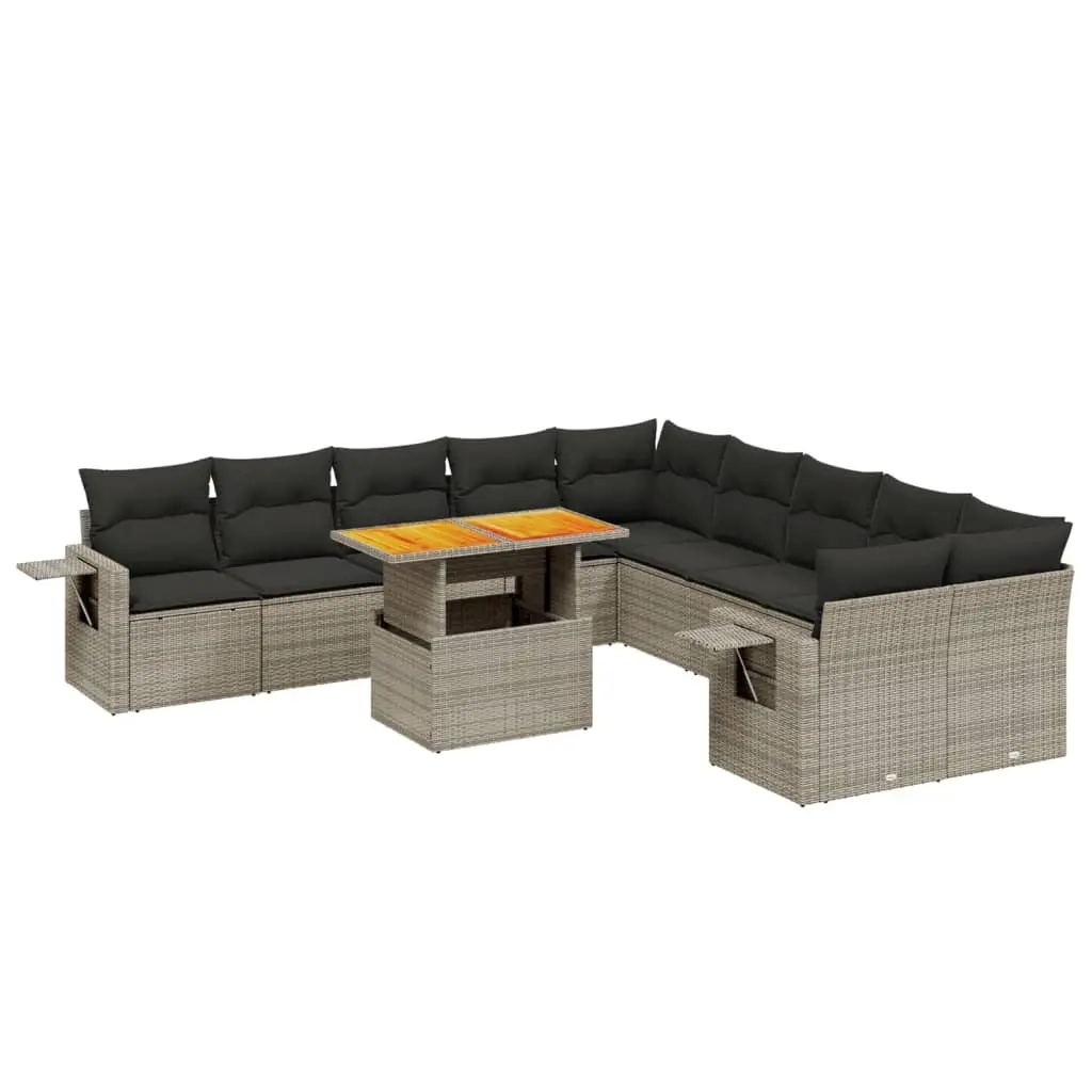 11 Piece Garden Sofa Set with Cushions Grey Poly Rattan 3271949 - Furniture