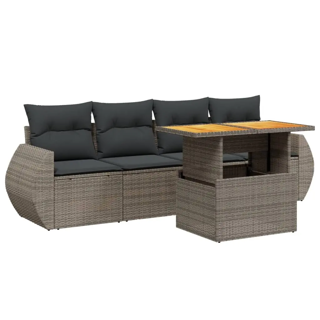 5 Piece Garden Sofa Set with Cushions Grey Poly Rattan 3272075 - Furniture
