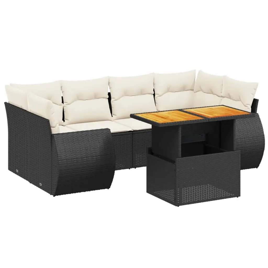 7 Piece Garden Sofa Set with Cushions Black Poly Rattan 3272092 - Furniture