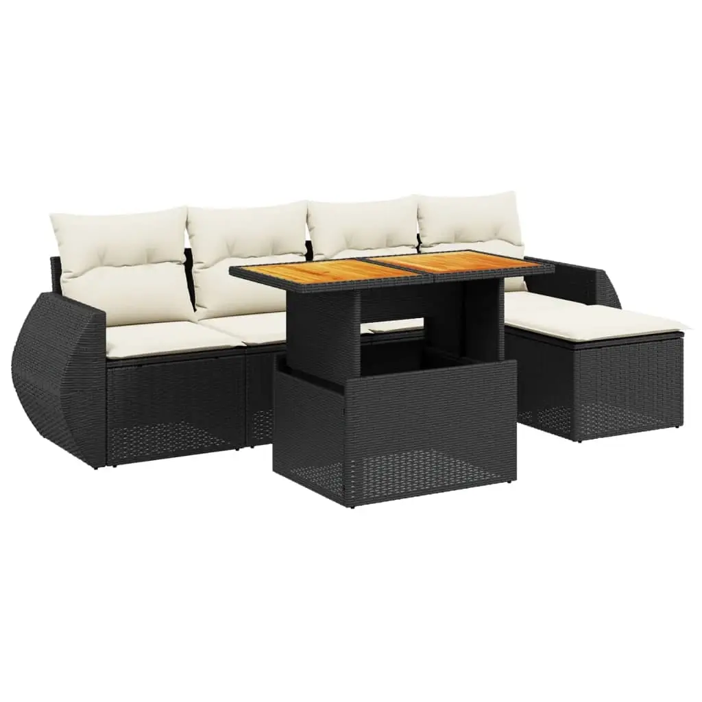 6 Piece Garden Sofa Set with Cushions Black Poly Rattan 3272169 - Furniture