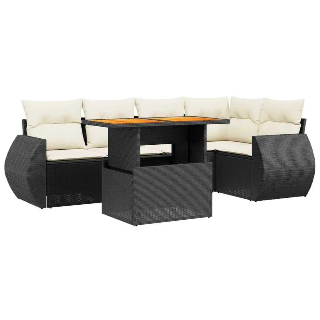 6 Piece Garden Sofa Set with Cushions Black Poly Rattan 3272183 - Furniture