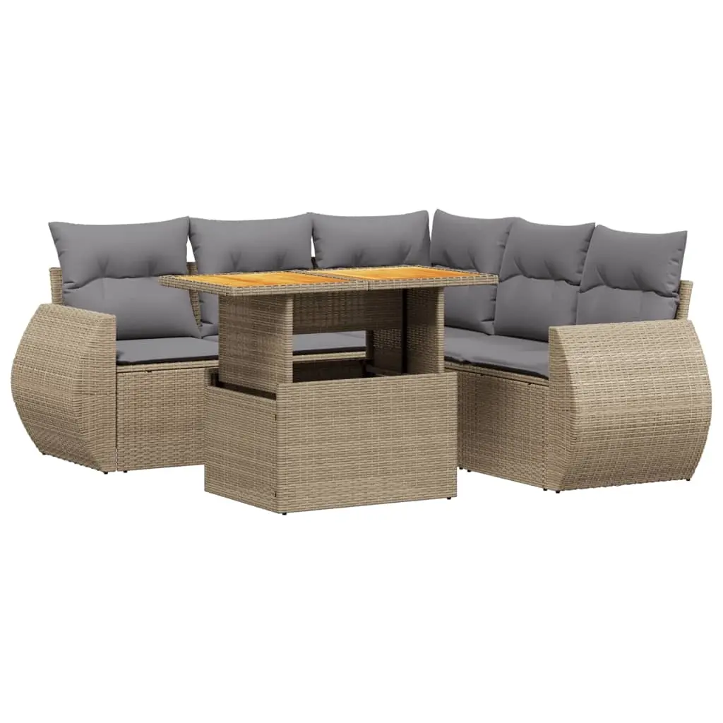 6 Piece Garden Sofa Set with Cushions Beige Poly Rattan 3272193 - Furniture