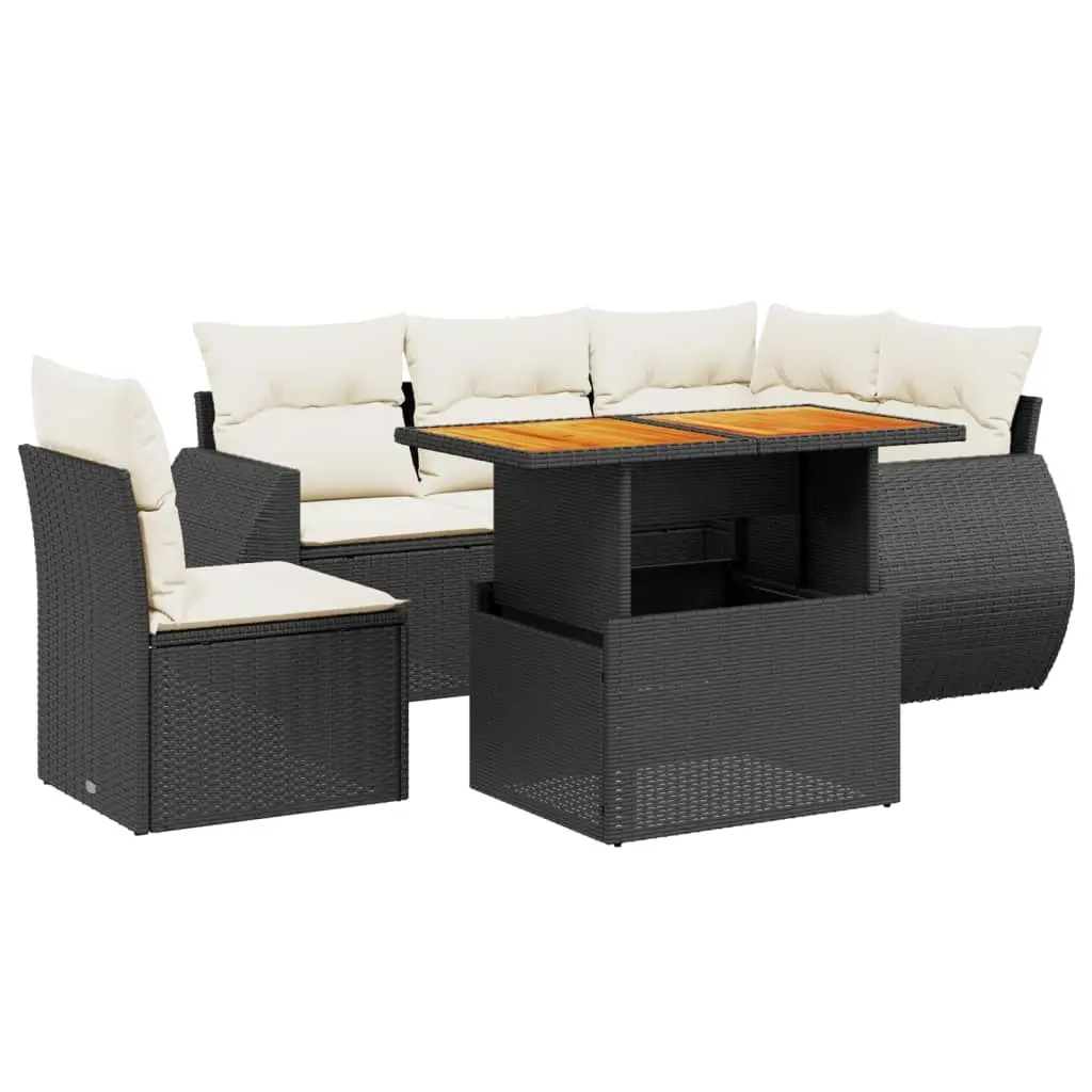 6 Piece Garden Sofa Set with Cushions Black Poly Rattan 3272197 - Furniture