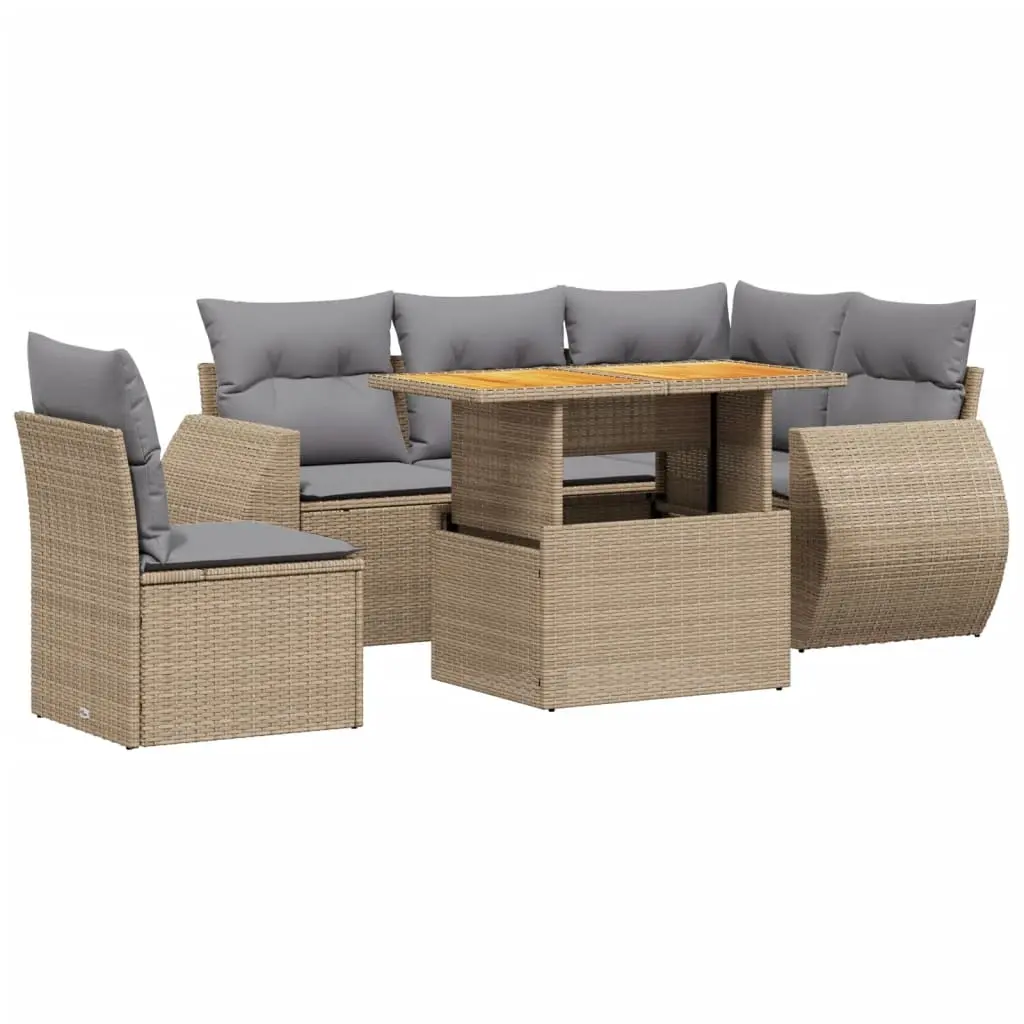 6 Piece Garden Sofa Set with Cushions Beige Poly Rattan 3272200 - Furniture