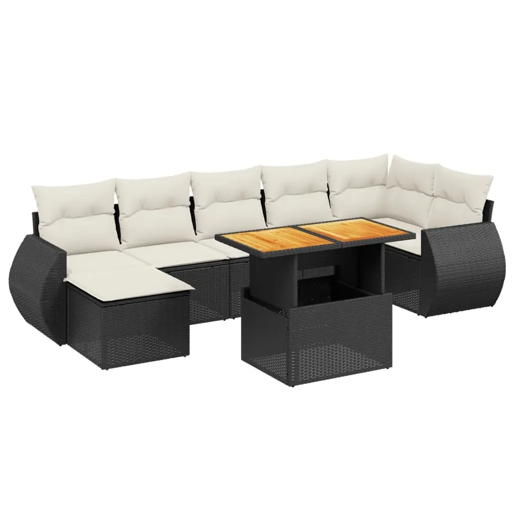8 Piece Garden Sofa Set with Cushions Black Poly Rattan 3272302 - Furniture