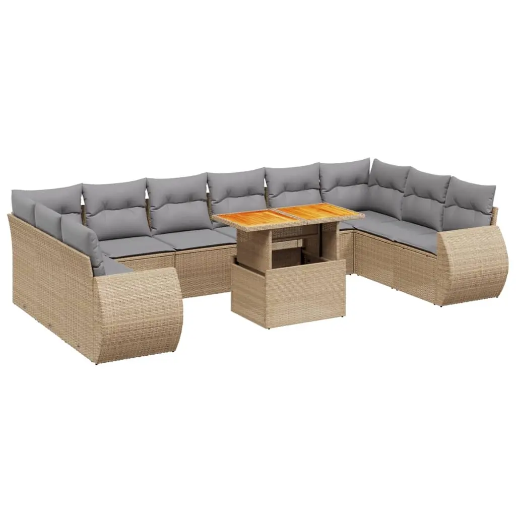 11 Piece Garden Sofa Set with Cushions Beige Poly Rattan 3272368 - Furniture