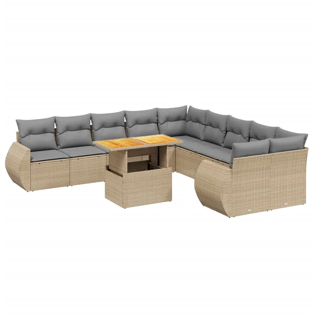 11 Piece Garden Sofa Set with Cushions Beige Poly Rattan 3272389 - Furniture
