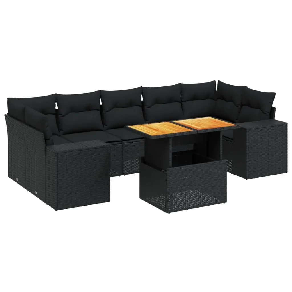8 Piece Garden Sofa Set with Cushions Black Poly Rattan 3272546 - Furniture