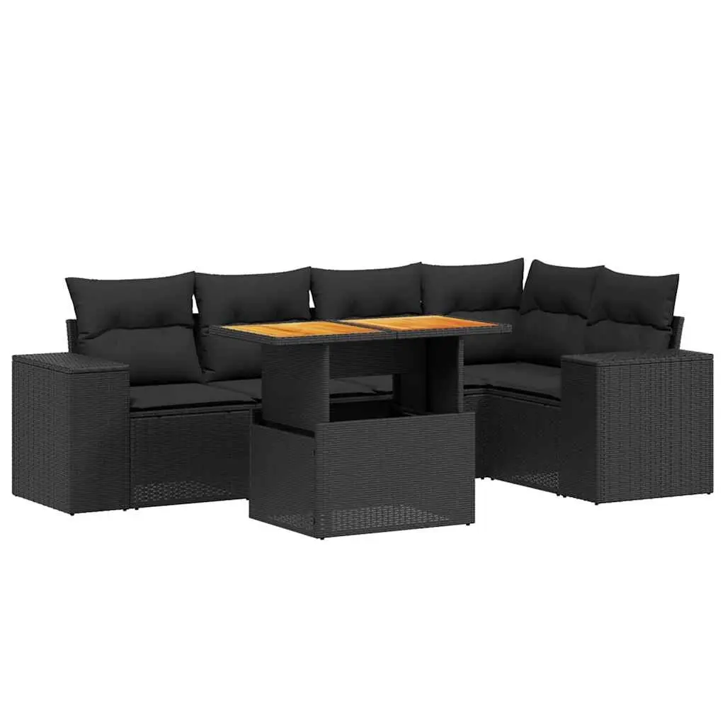 6 Piece Garden Sofa Set with Cushions Black Poly Rattan 3272623 - Furniture