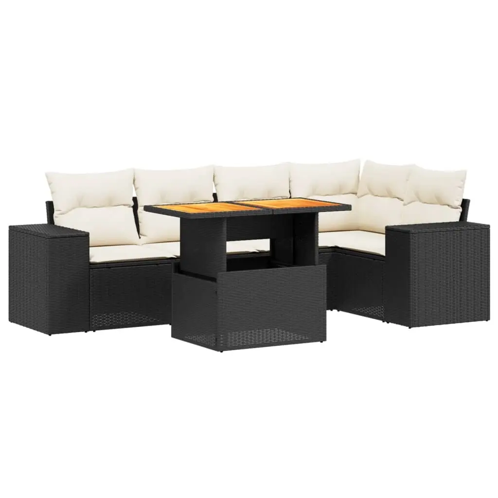 6 Piece Garden Sofa Set with Cushions Black Poly Rattan 3272624 - Furniture