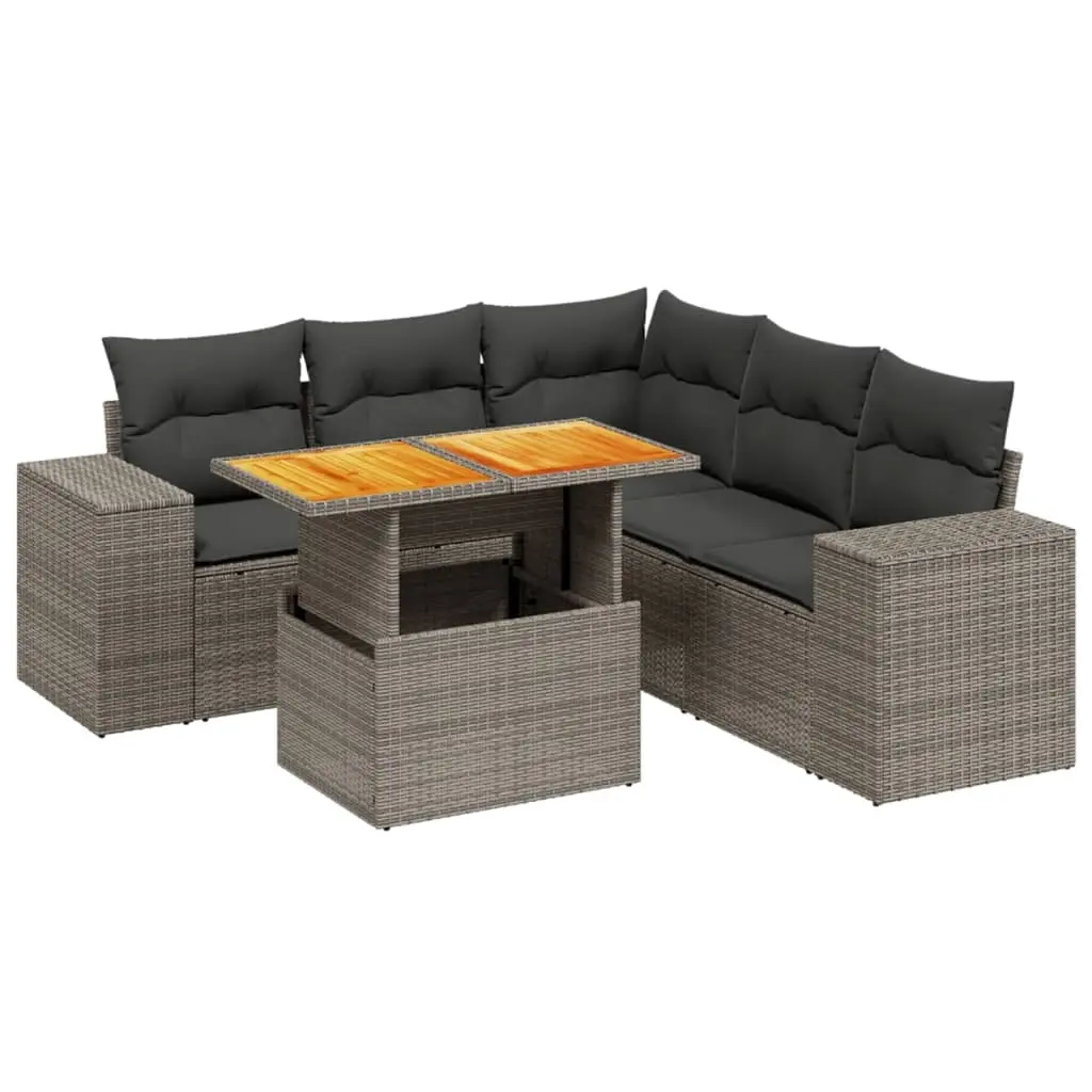 6 Piece Garden Sofa Set with Cushions Grey Poly Rattan 3272635 - Furniture