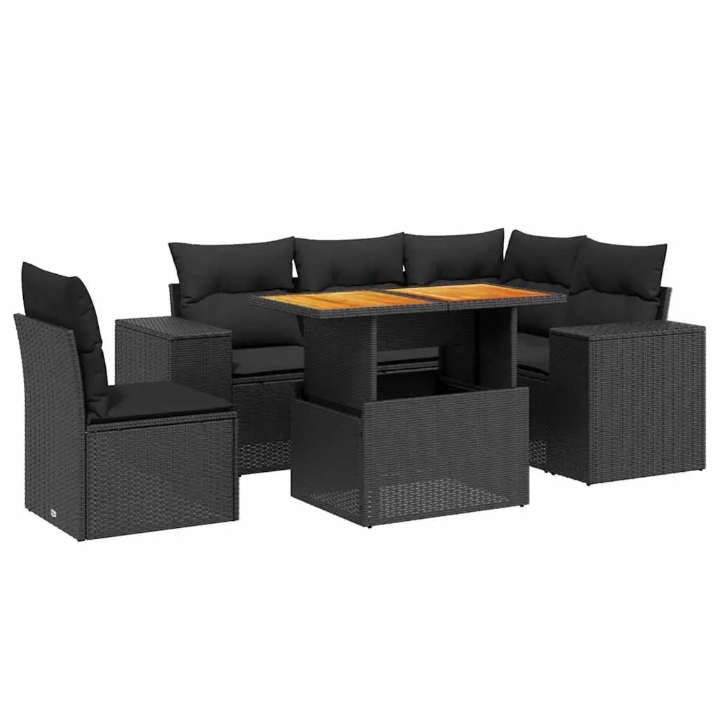 6 Piece Garden Sofa Set with Cushions Black Poly Rattan 3272637 - Furniture