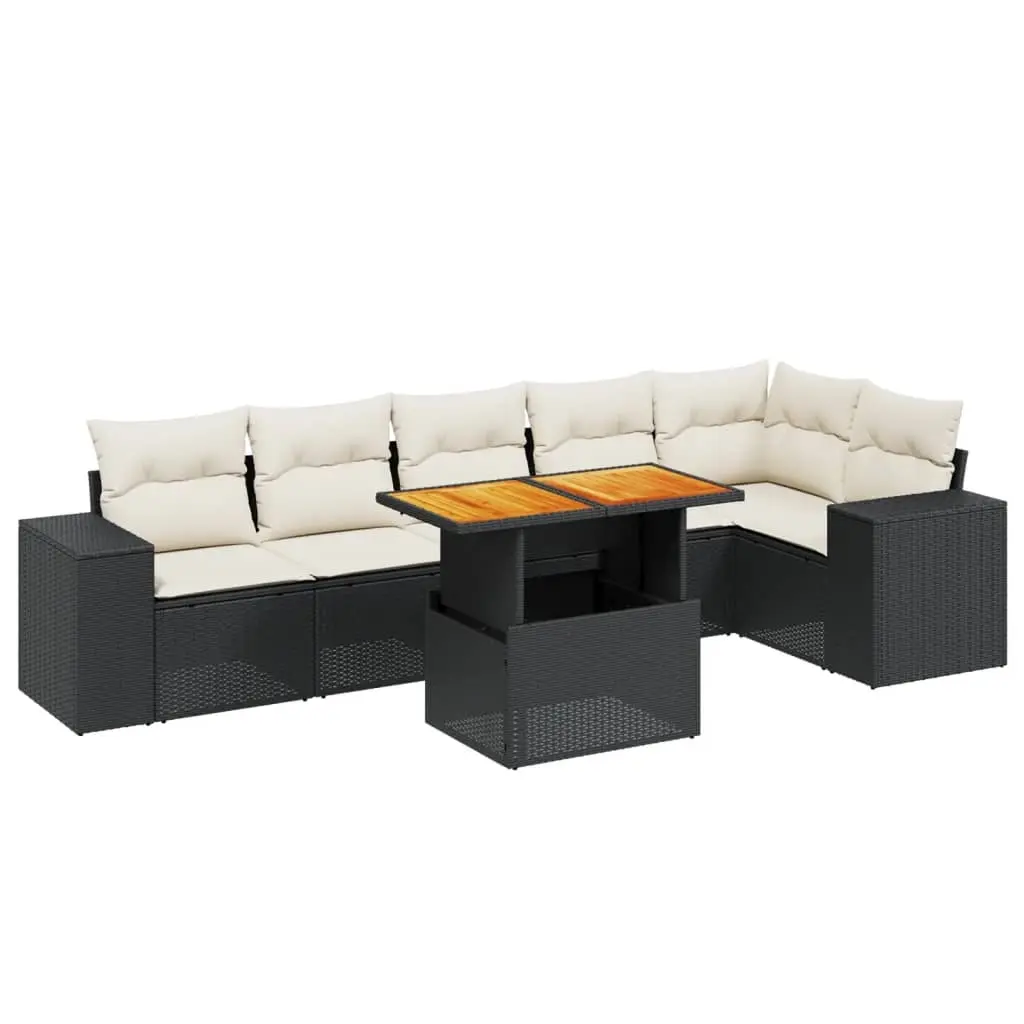7 Piece Garden Sofa Set with Cushions Black Poly Rattan 3272645 - Furniture