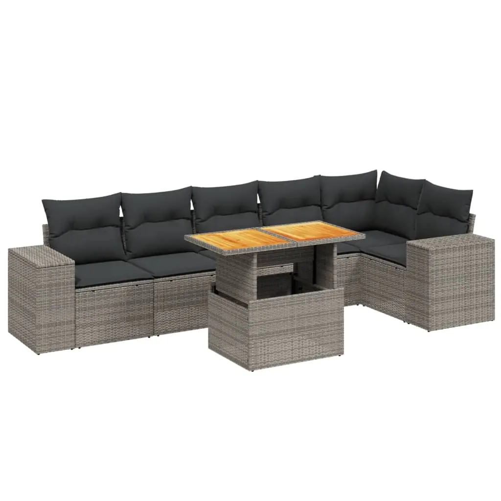 7 Piece Garden Sofa Set with Cushions Grey Poly Rattan 3272649 - Furniture