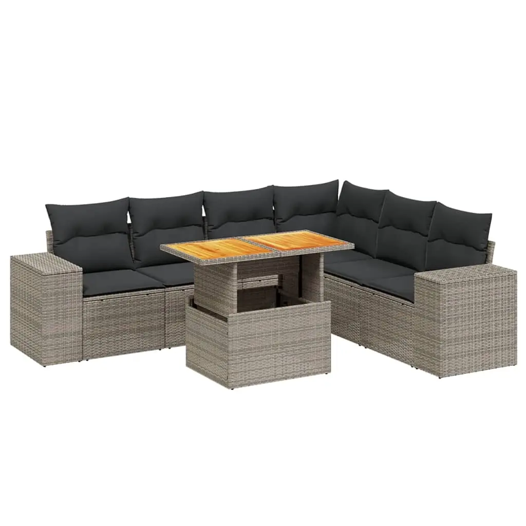 7 Piece Garden Sofa Set with Cushions Grey Poly Rattan 3272656 - Furniture