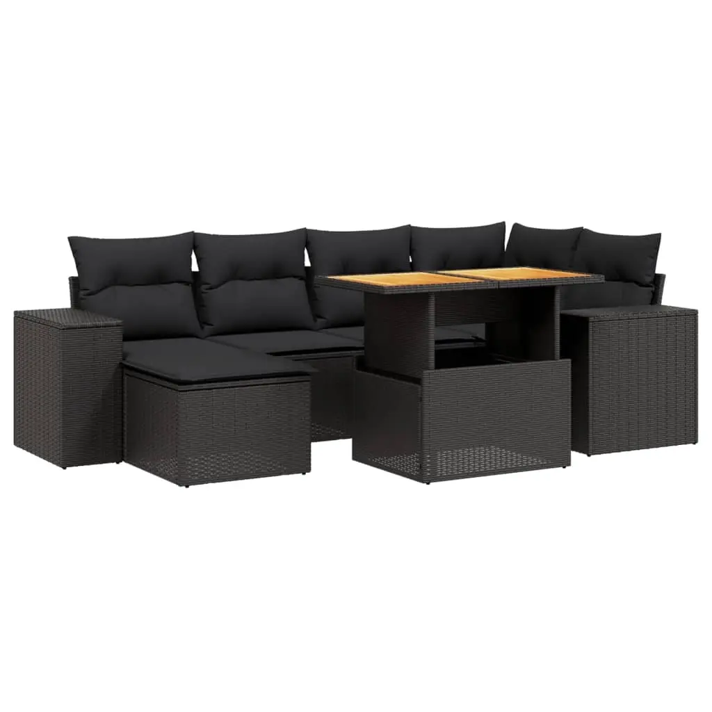 7 Piece Garden Sofa Set with Cushions Black Poly Rattan 3272735 - Furniture