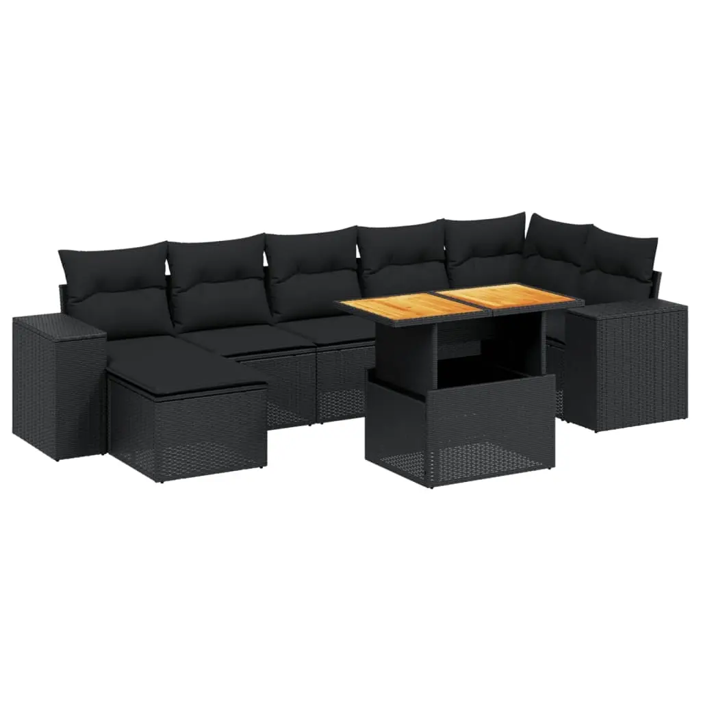 8 Piece Garden Sofa Set with Cushions Black Poly Rattan 3272742 - Furniture