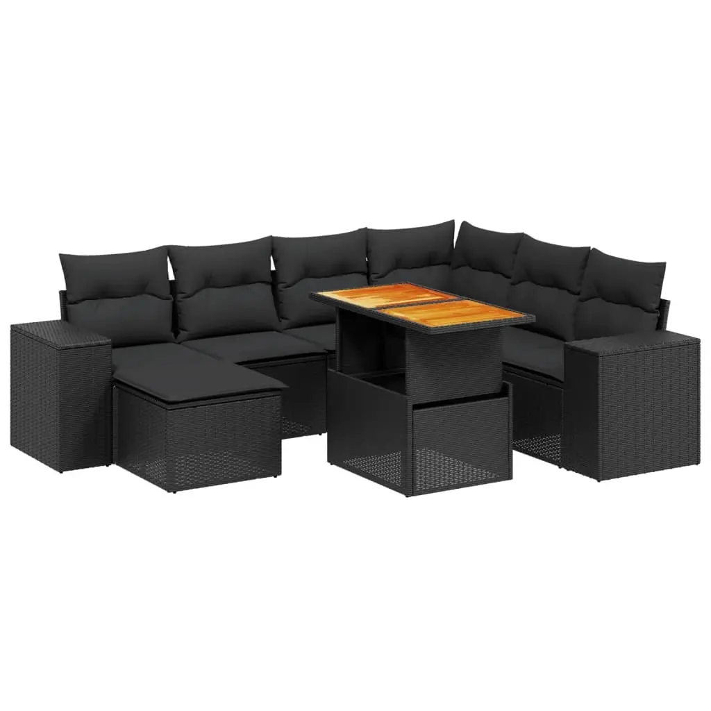 8 Piece Garden Sofa Set with Cushions Black Poly Rattan 3272749 - Furniture