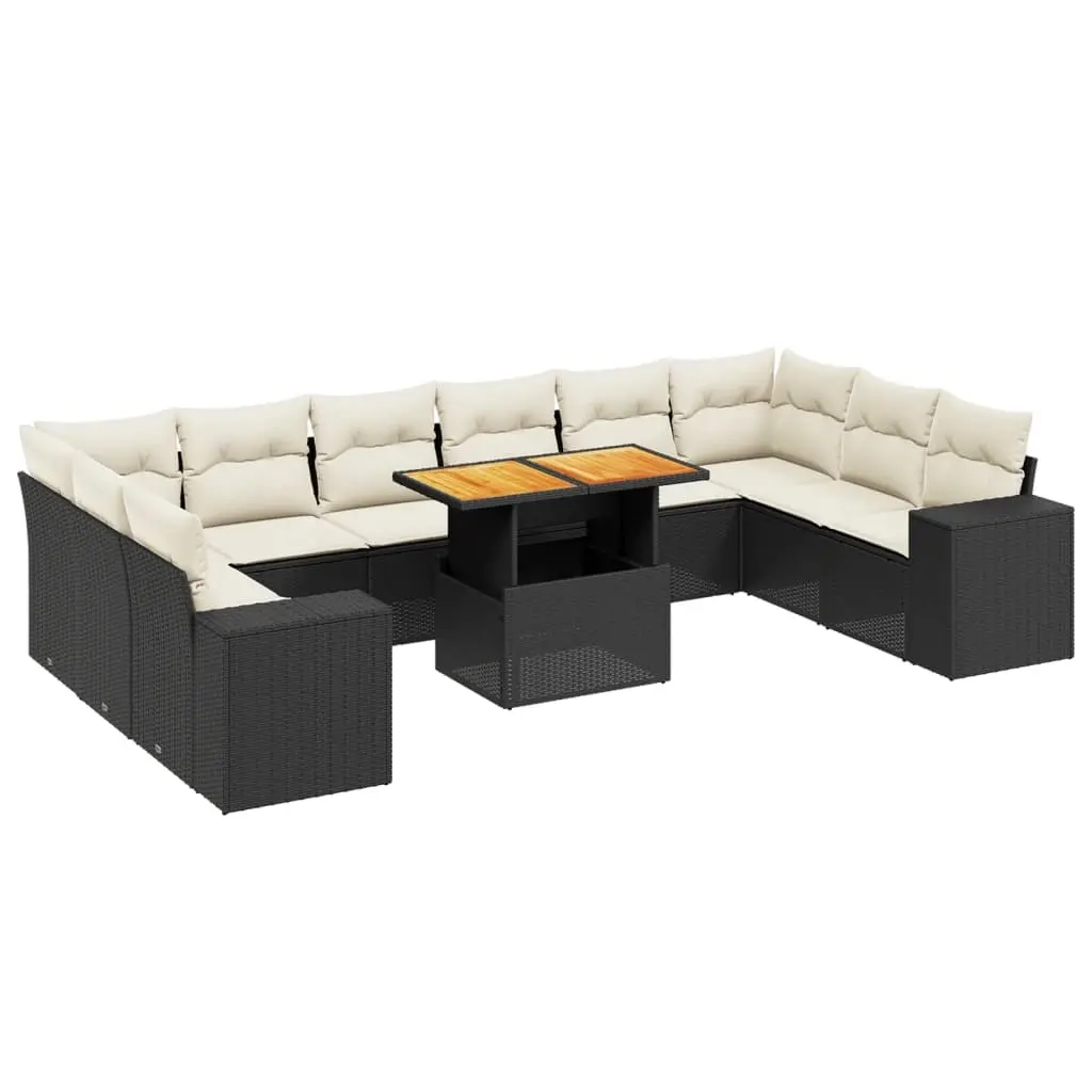 11 Piece Garden Sofa Set with Cushions Black Poly Rattan 3272806 - Furniture