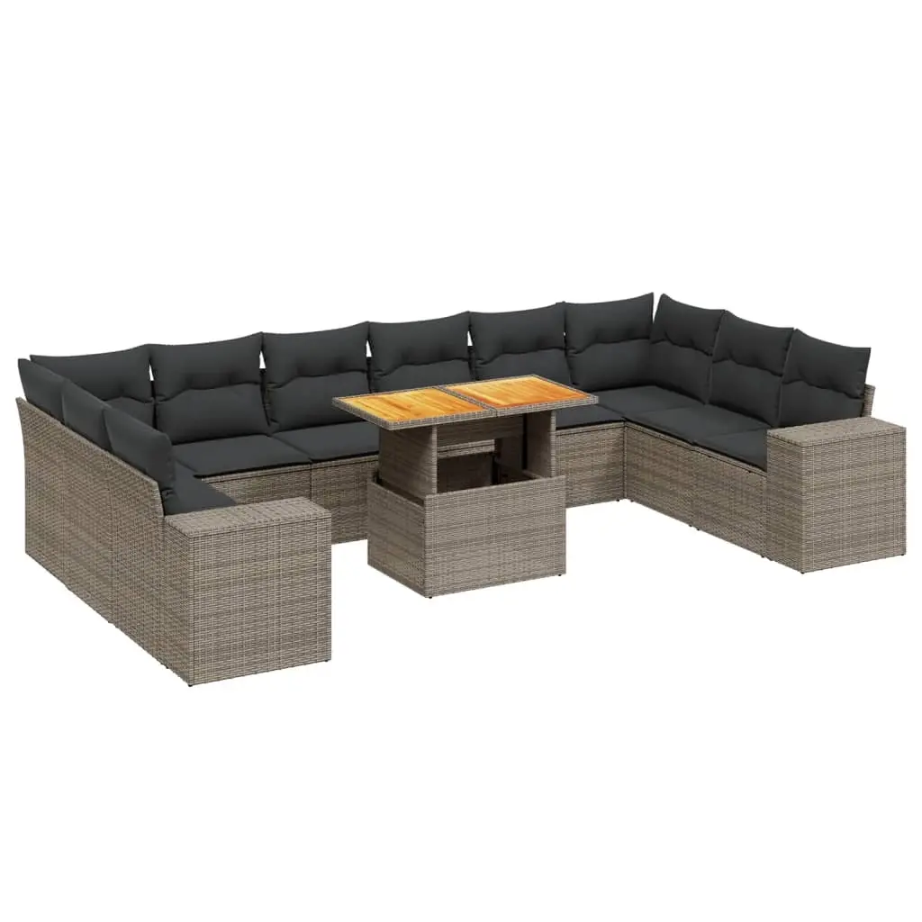 11 Piece Garden Sofa Set with Cushions Grey Poly Rattan 3272810 - Furniture