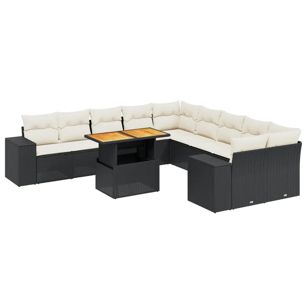 11 Piece Garden Sofa Set with Cushions Black Poly Rattan 3272827 - Furniture