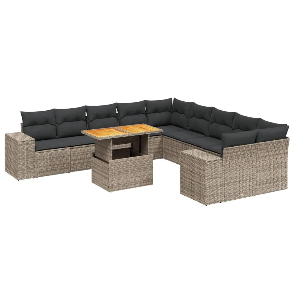 11 Piece Garden Sofa Set with Cushions Grey Poly Rattan 3272831 - Furniture