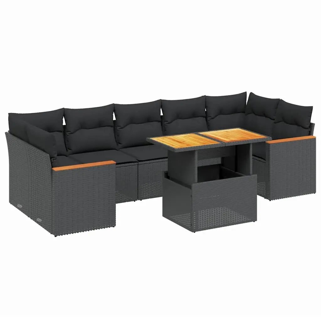 8 Piece Garden Sofa Set with Cushions Black Poly Rattan 3272987 - Furniture
