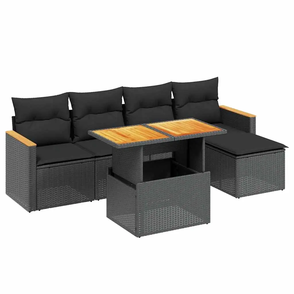 6 Piece Garden Sofa Set with Cushions Black Poly Rattan 3273050 - Furniture