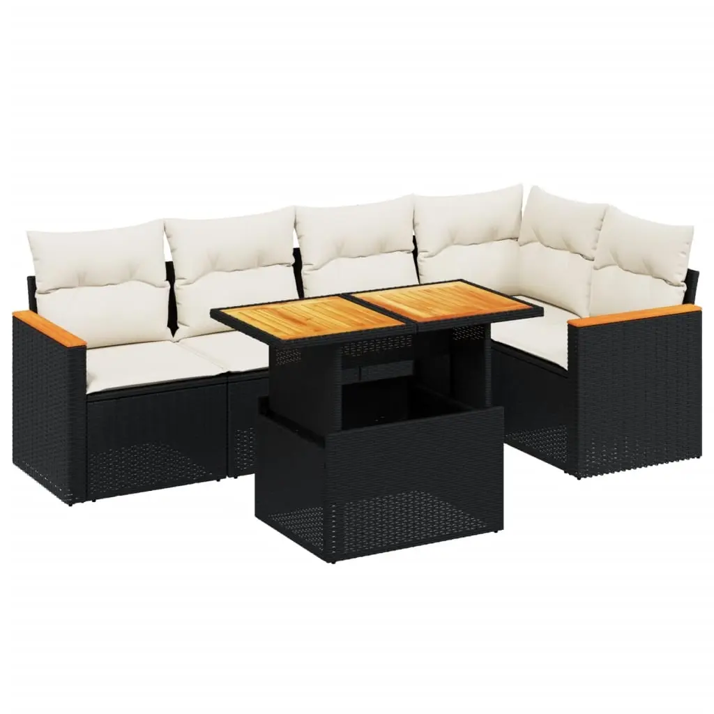 6 Piece Garden Sofa Set with Cushions Black Poly Rattan 3273065 - Furniture