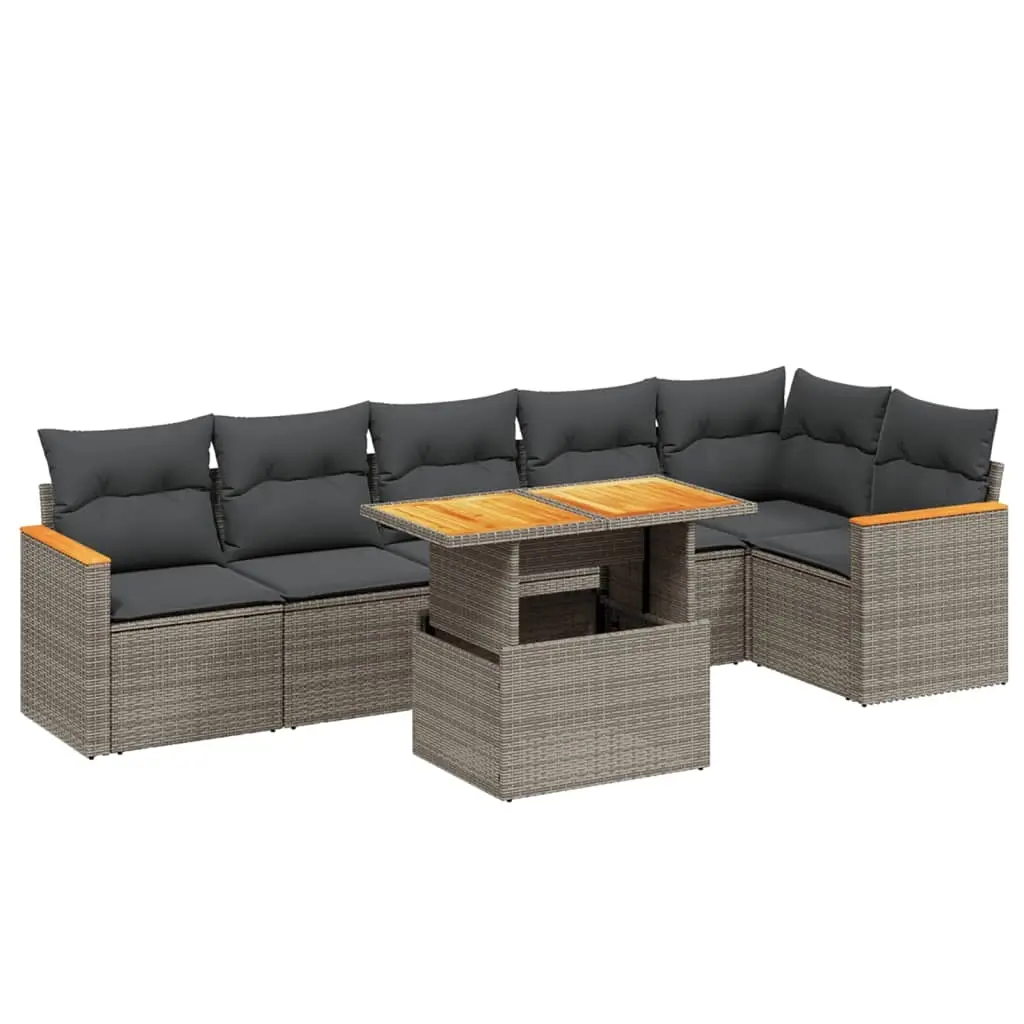 7 Piece Garden Sofa Set with Cushions Grey Poly Rattan 3273090 - Furniture