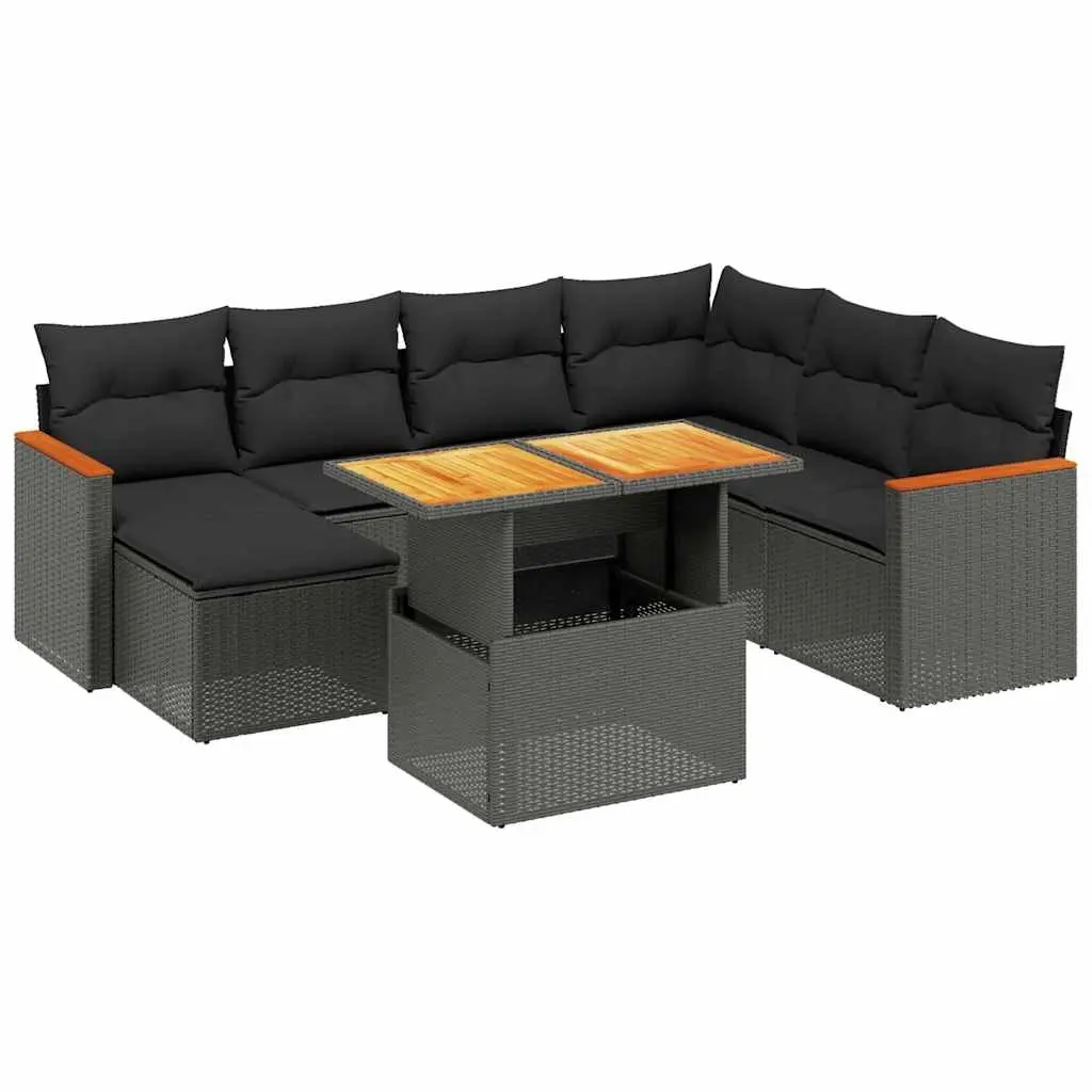 8 Piece Garden Sofa Set with Cushions Black Poly Rattan 3273190 - Furniture