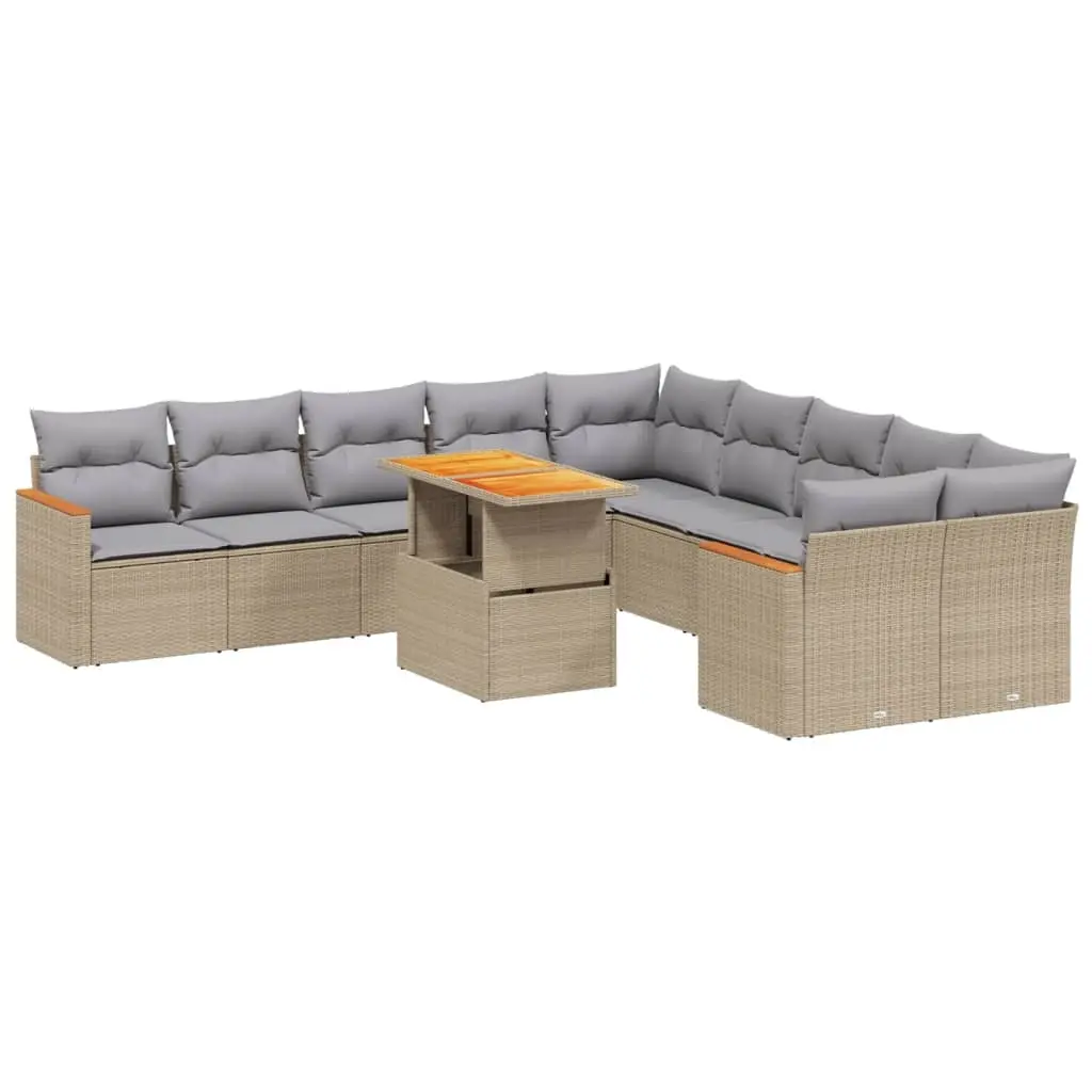 11 Piece Garden Sofa Set with Cushions Beige Poly Rattan 3273264 - Furniture