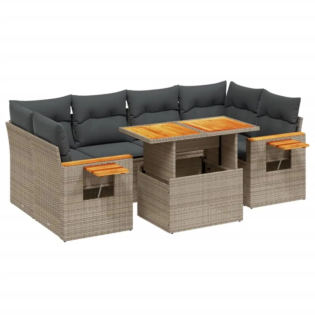 7 Piece Garden Sofa Set with Cushions Grey Poly Rattan 3273419 - Furniture