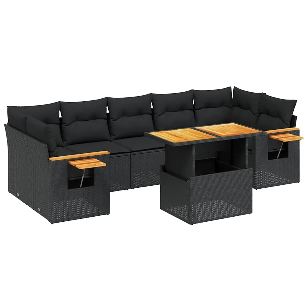 8 Piece Garden Sofa Set with Cushions Black Poly Rattan 3273428 - Furniture