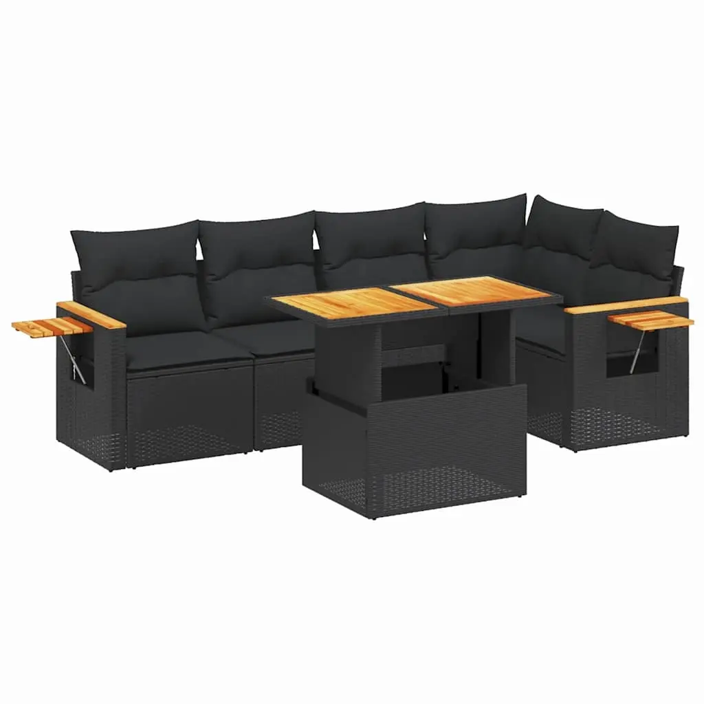 6 Piece Garden Sofa Set with Cushions Black Poly Rattan 3273505 - Furniture