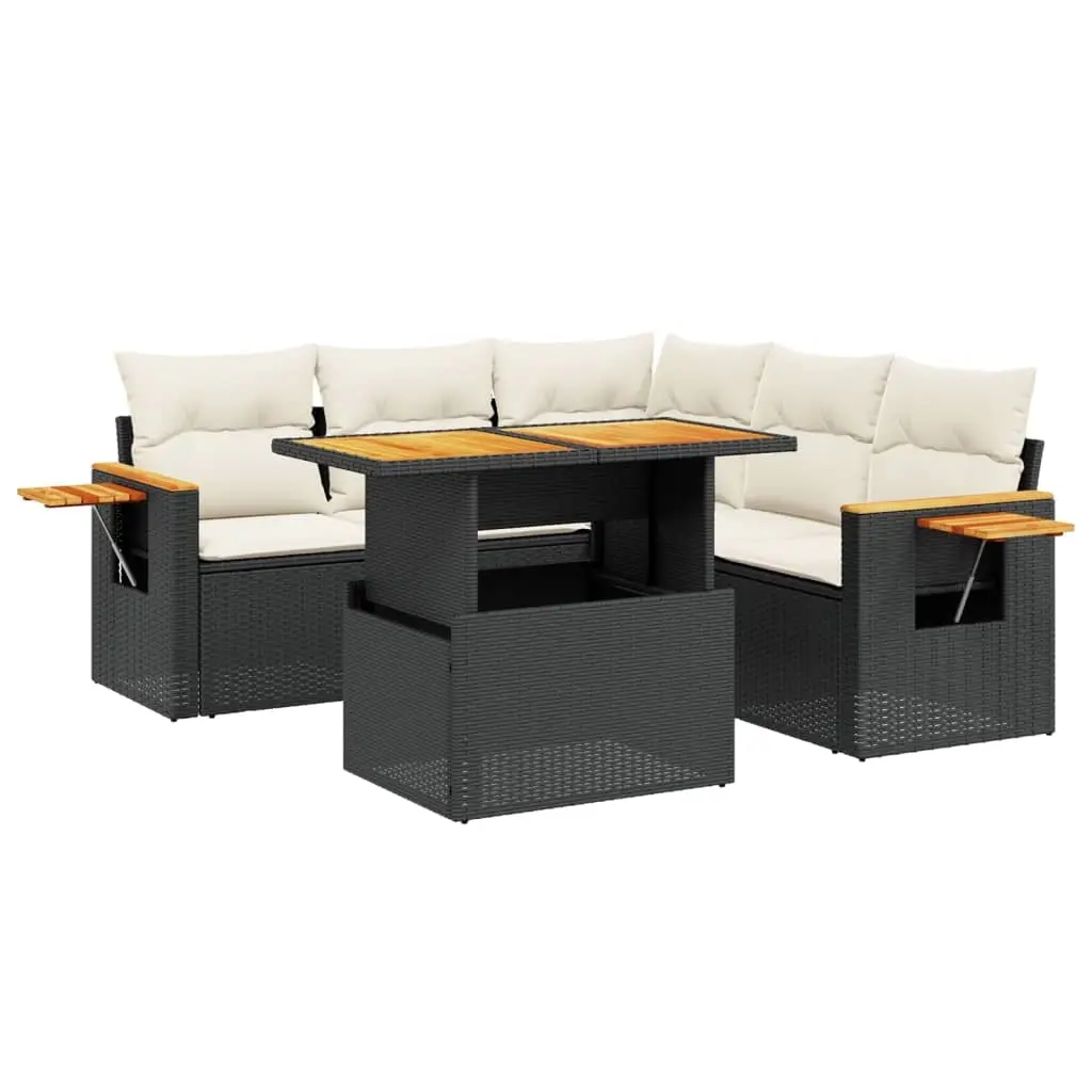 6 Piece Garden Sofa Set with Cushions Black Poly Rattan 3273513 - Furniture