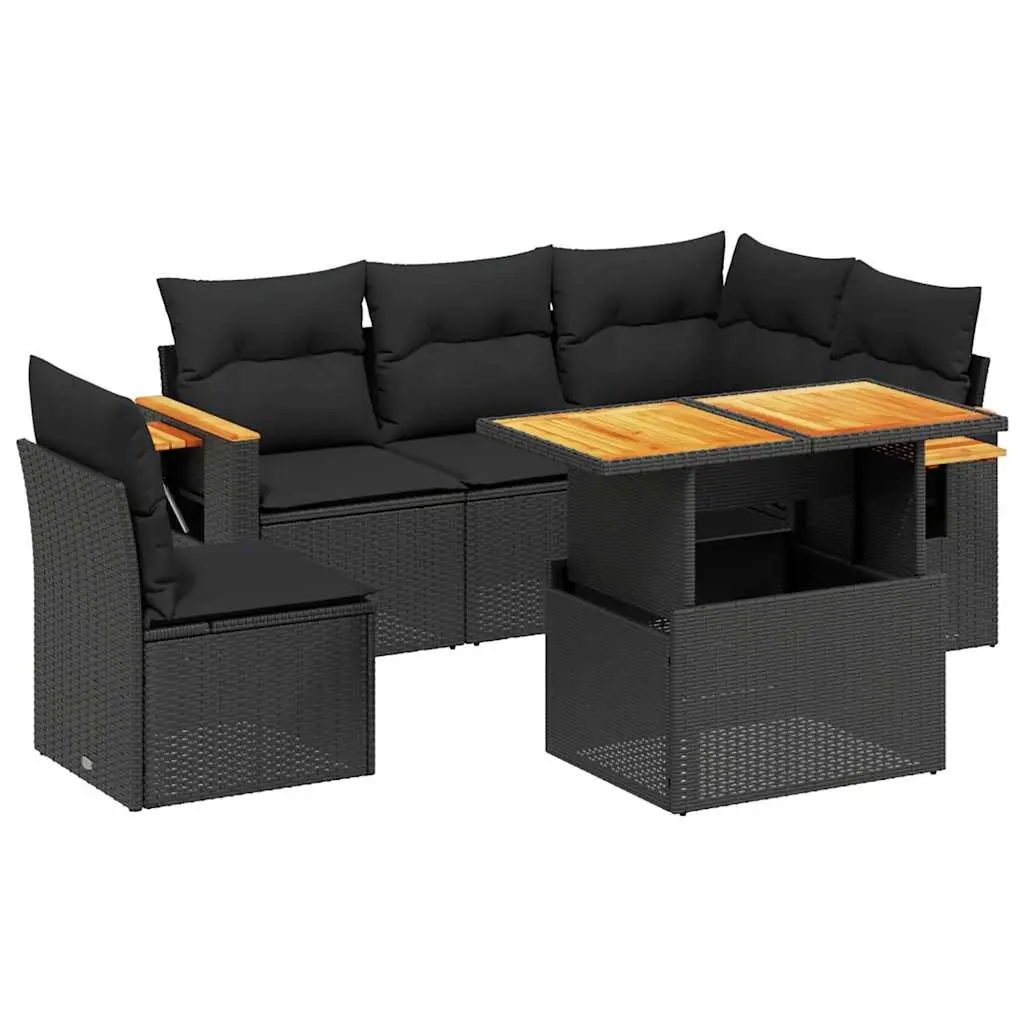 6 Piece Garden Sofa Set with Cushions Black Poly Rattan 3273519 - Furniture